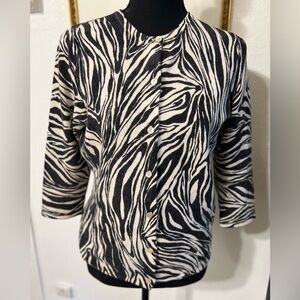 Jillian Jones Vintage Lamb Wool Rabbit Hair Zebra Pattern Button-Down Cardigan
